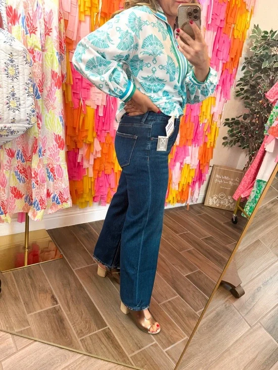 Risen Dark Blue High-Rise Wide-Leg Women’s Cropped Jeans - Picture 2 of 2